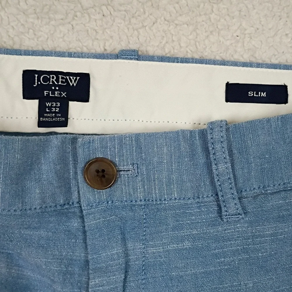 J. Crew Pants Slim Men 33x32 Blue Flex Cotton Stretch Chino Slub Casual Trousers